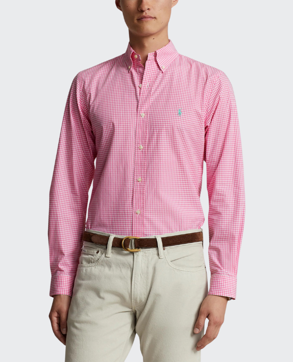 PRL PINK GINGHAM LS SHIRT